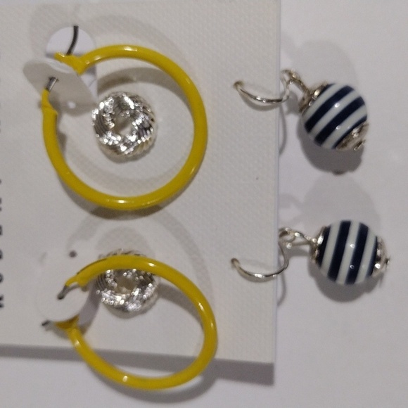 Robert Rose Set of 3 Silver tone Stud, Yellow Hoop, Drop Stripes - Women Jewelry - Picture 3 of 8